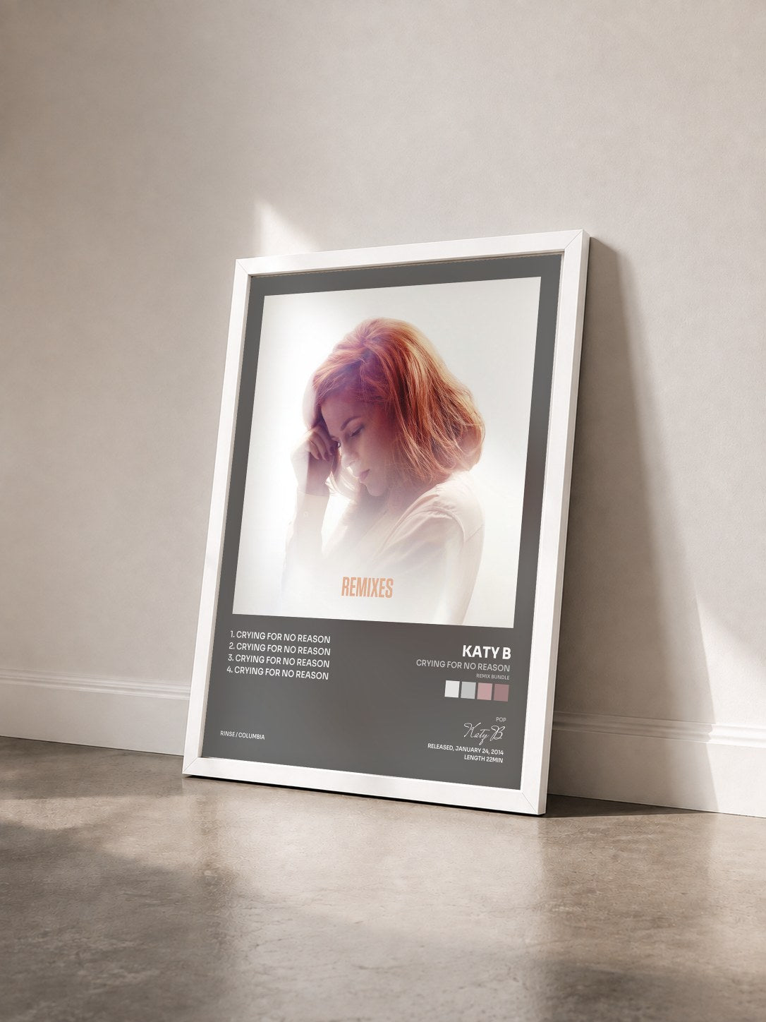 #blanc Tableau de l'album Crying for No Reason (Remix Bundle) de Katy B vu de trois quarts, cadre blanc
