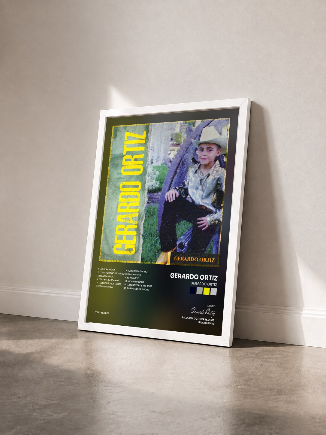#blanc Tableau de l'album Gerardo Ortiz de Gerardo Ortiz vu de trois quarts, cadre blanc