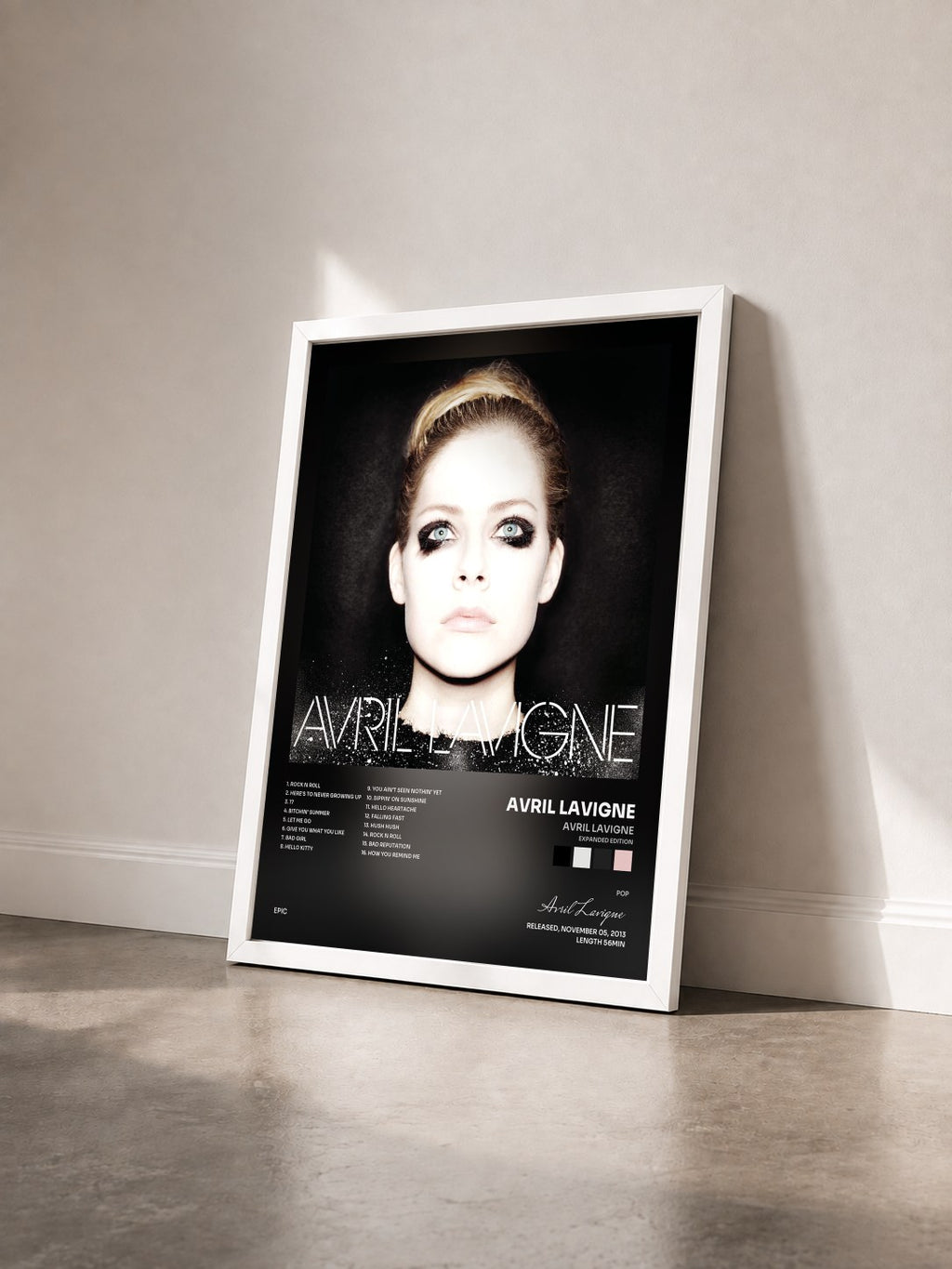 #blanc Tableau de l'album Avril Lavigne (Expanded Edition) de Avril Lavigne vu de trois quarts, cadre blanc
