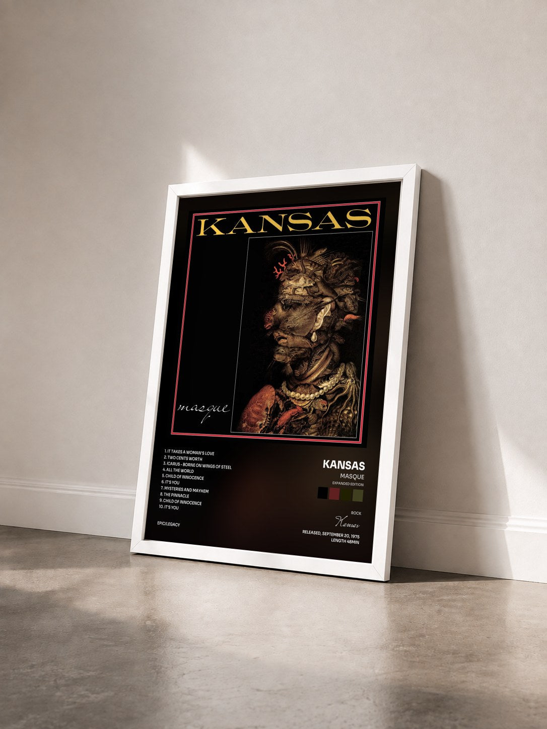 #blanc Tableau de l'album Masque (Expanded Edition) de Kansas vu de trois quarts, cadre blanc