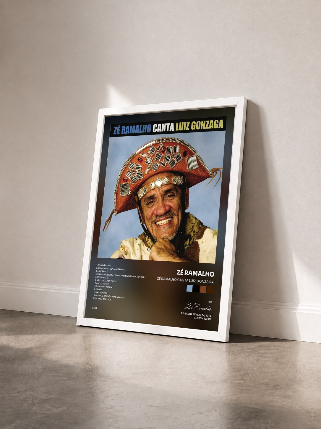 #blanc Tableau de l'album Zé Ramalho canta Luiz Gonzaga de Zé Ramalho vu de trois quarts, cadre blanc