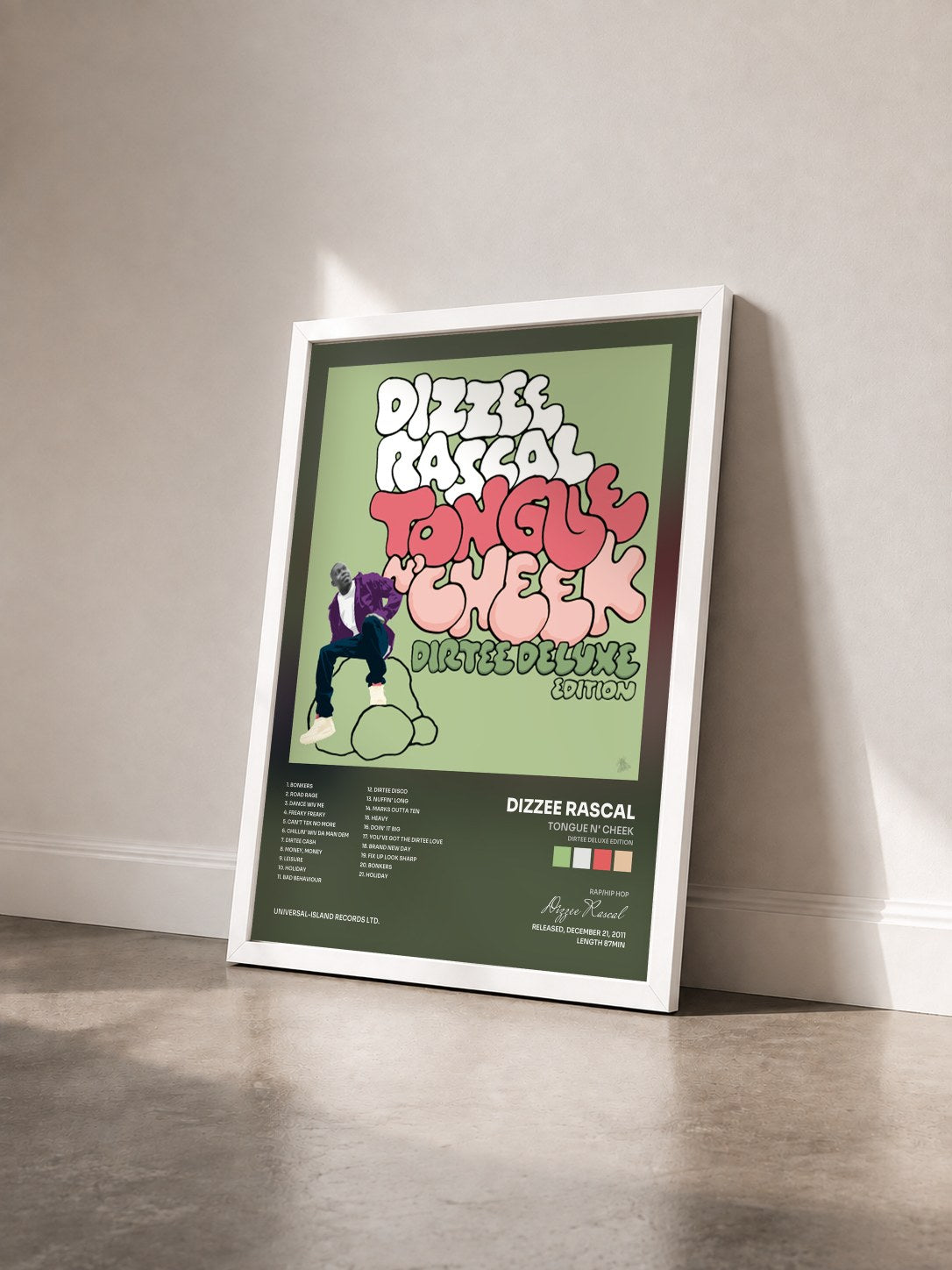#blanc Tableau de l'album Tongue N' Cheek (Dirtee Deluxe Edition) de Dizzee Rascal vu de trois quarts, cadre blanc