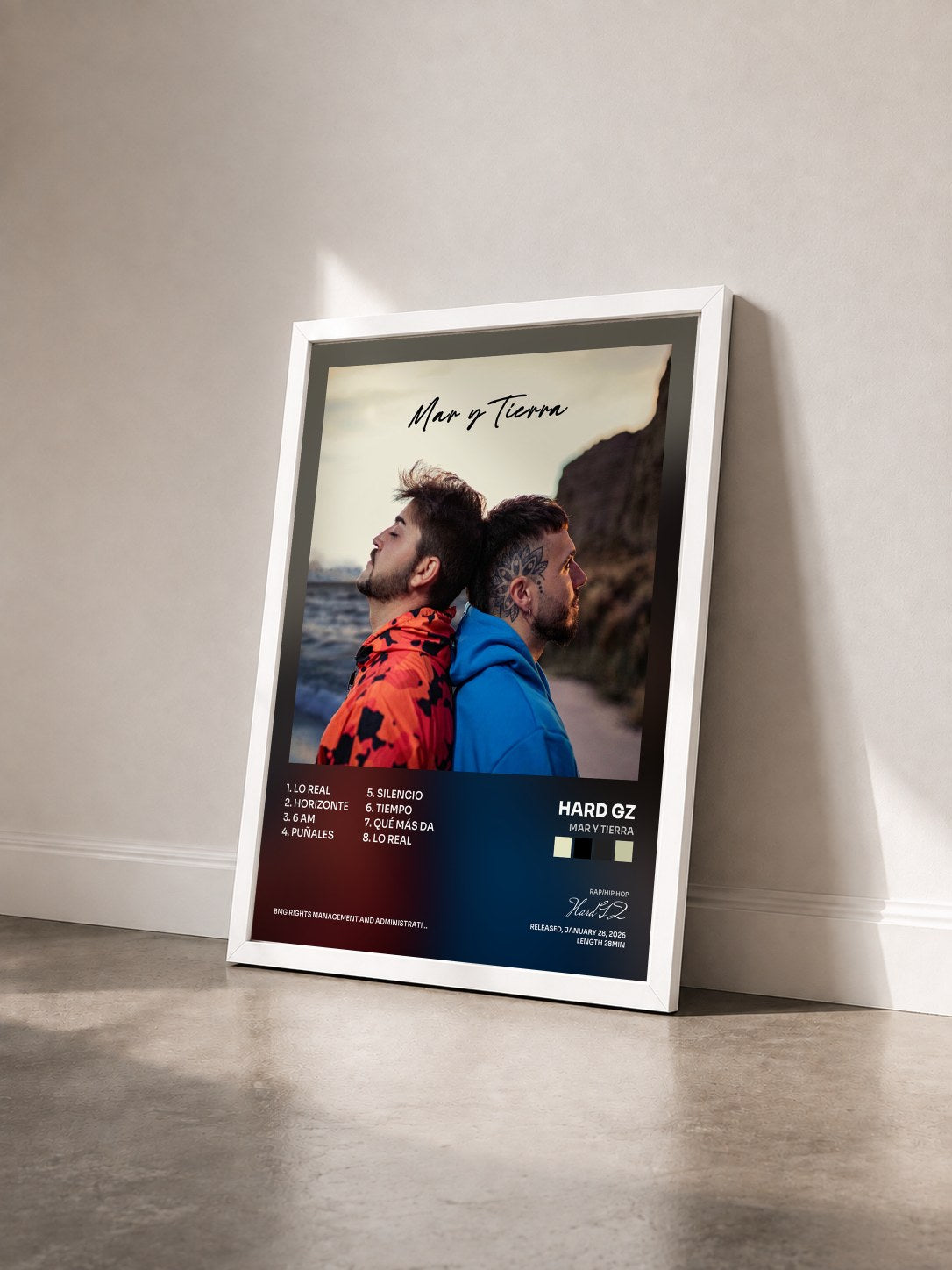#blanc Tableau de l'album Mar y Tierra de Hard GZ vu de trois quarts, cadre blanc