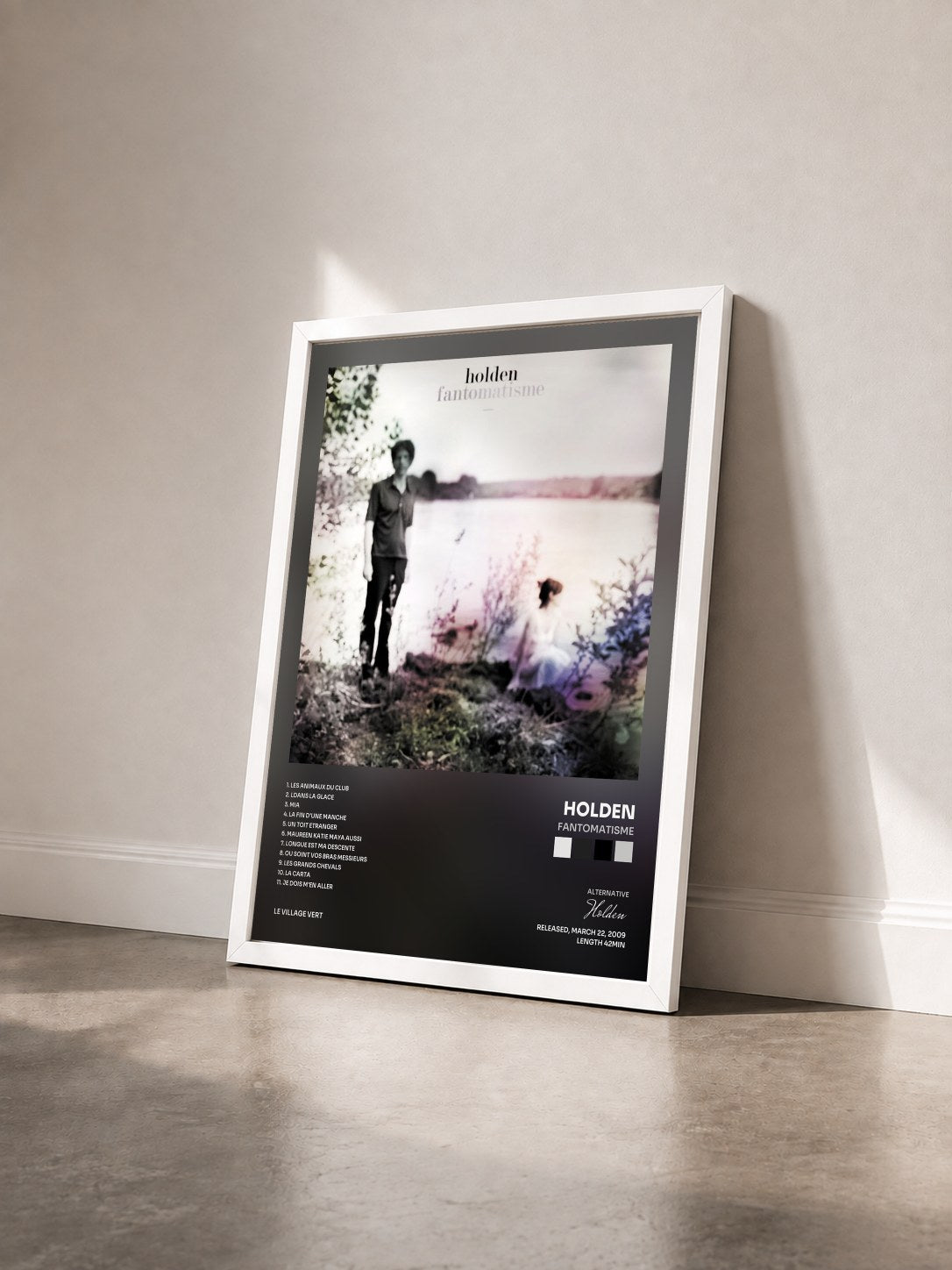 #blanc Tableau de l'album Fantomatisme de Holden vu de trois quarts, cadre blanc