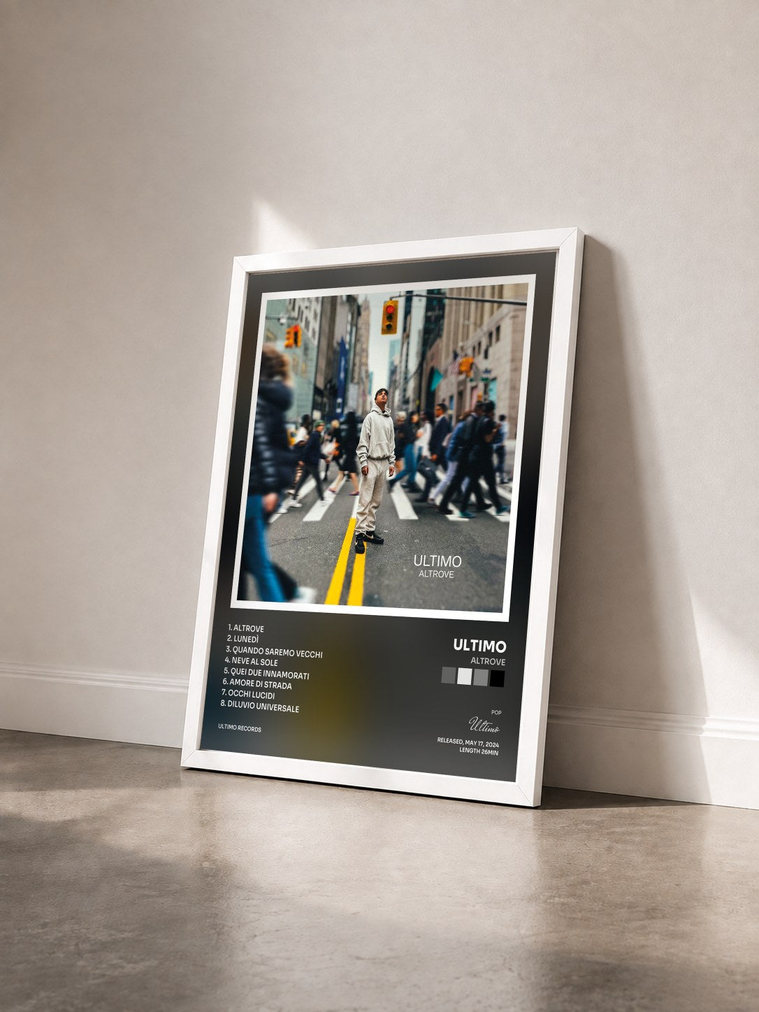 #blanc Tableau de l'album ALTROVE de Ultimo vu de trois quarts, cadre blanc