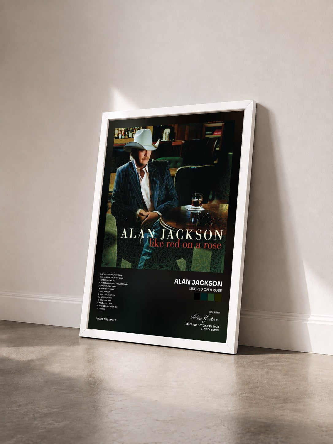 #blanc Tableau de l'album Like Red On A Rose de Alan Jackson vu de trois quarts, cadre blanc