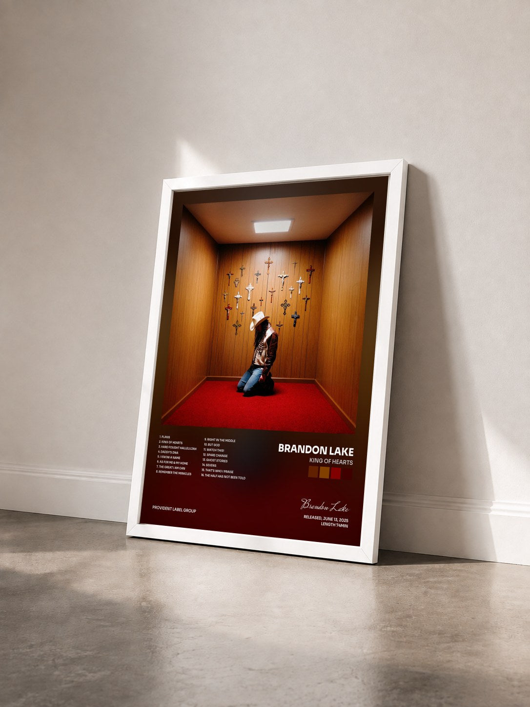 #blanc Tableau de l'album King Of Hearts de Brandon Lake vu de trois quarts, cadre blanc