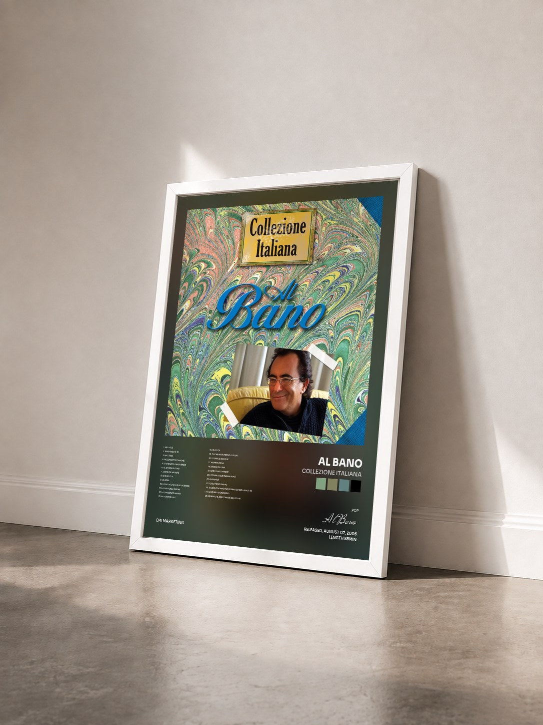 #blanc Tableau de l'album Collezione Italiana de Al Bano vu de trois quarts, cadre blanc