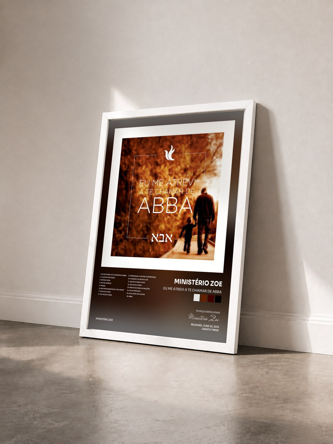 #blanc Tableau de l'album Eu Me Atrevi a Te Chamar de Abba de Ministério Zoe vu de trois quarts, cadre blanc