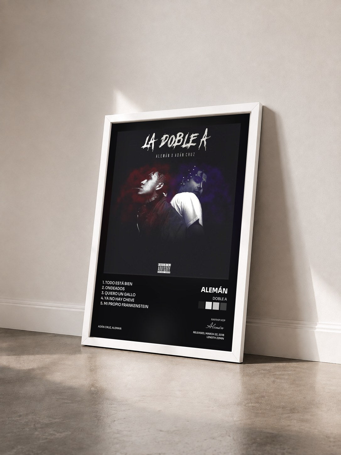 #blanc Tableau de l'album Doble A de Alemán vu de trois quarts, cadre blanc