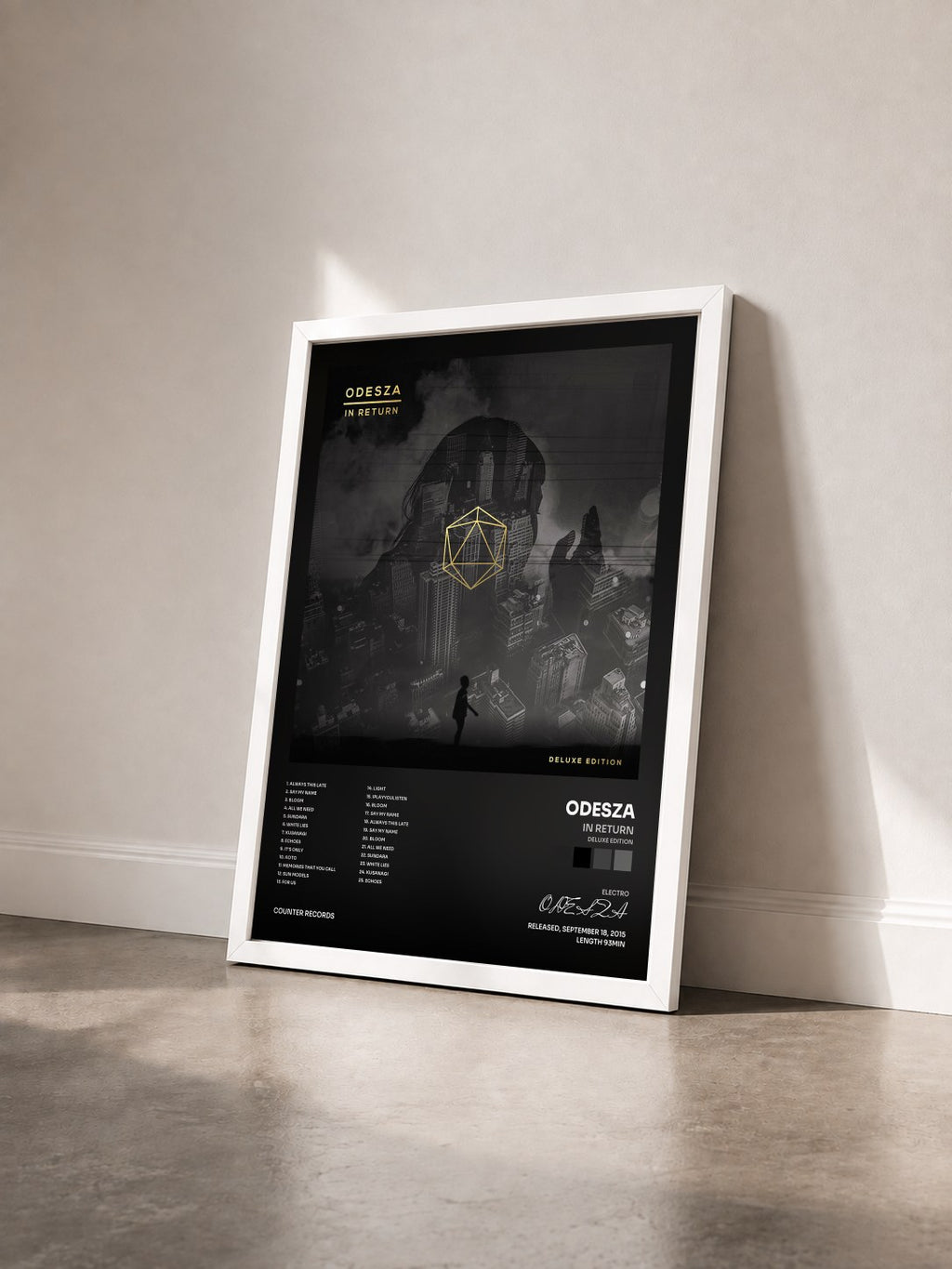 #blanc Tableau de l'album In Return (Deluxe Edition) de ODESZA vu de trois quarts, cadre blanc