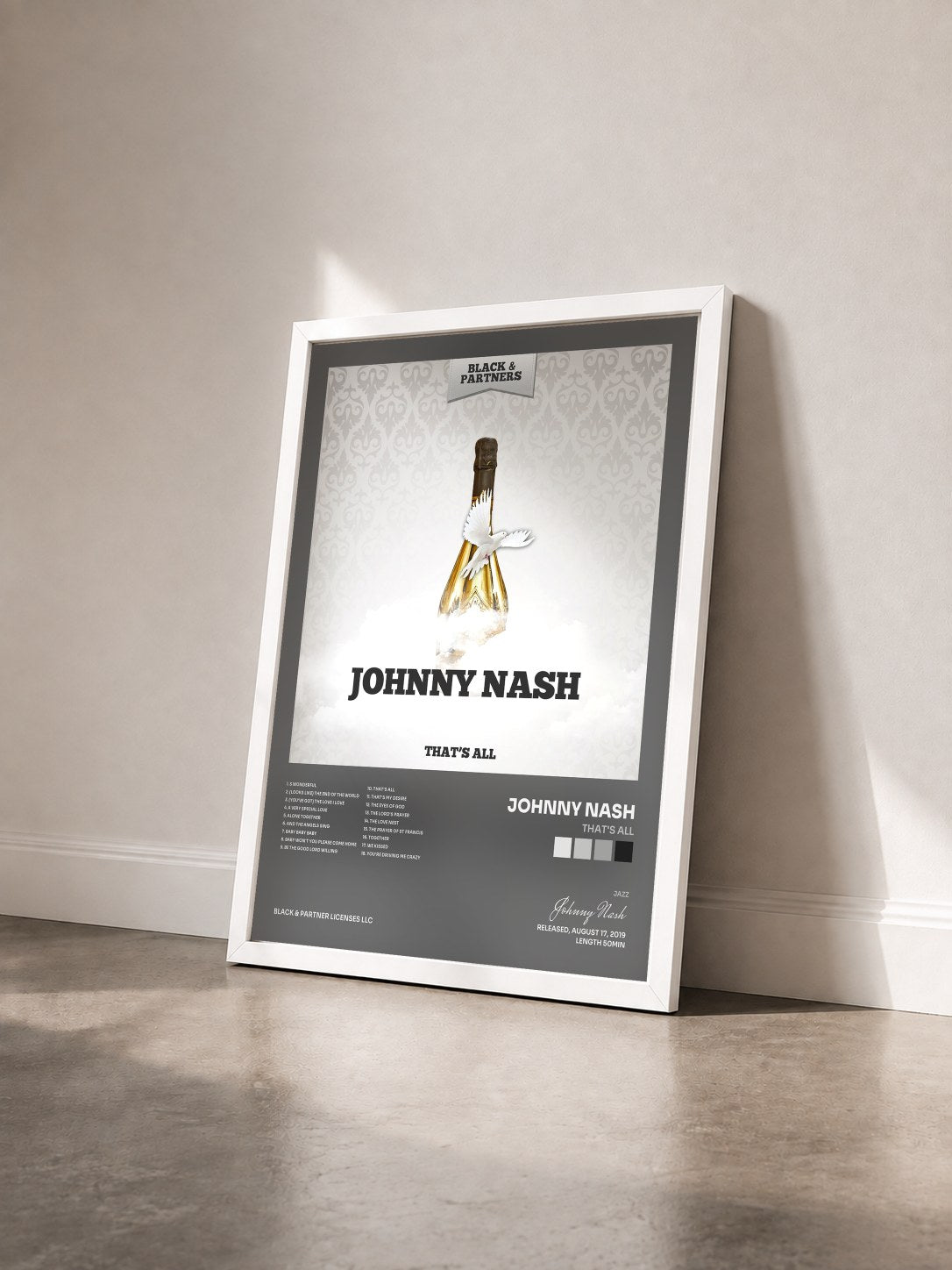 #blanc Tableau de l'album That's All de Johnny Nash vu de trois quarts, cadre blanc
