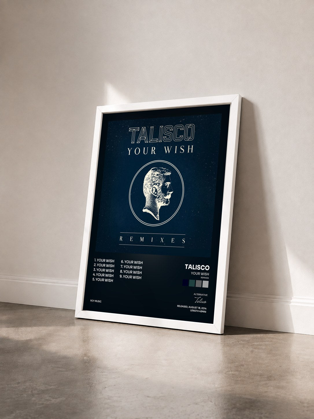 #blanc Tableau de l'album Your Wish (Remixes) de Talisco vu de trois quarts, cadre blanc