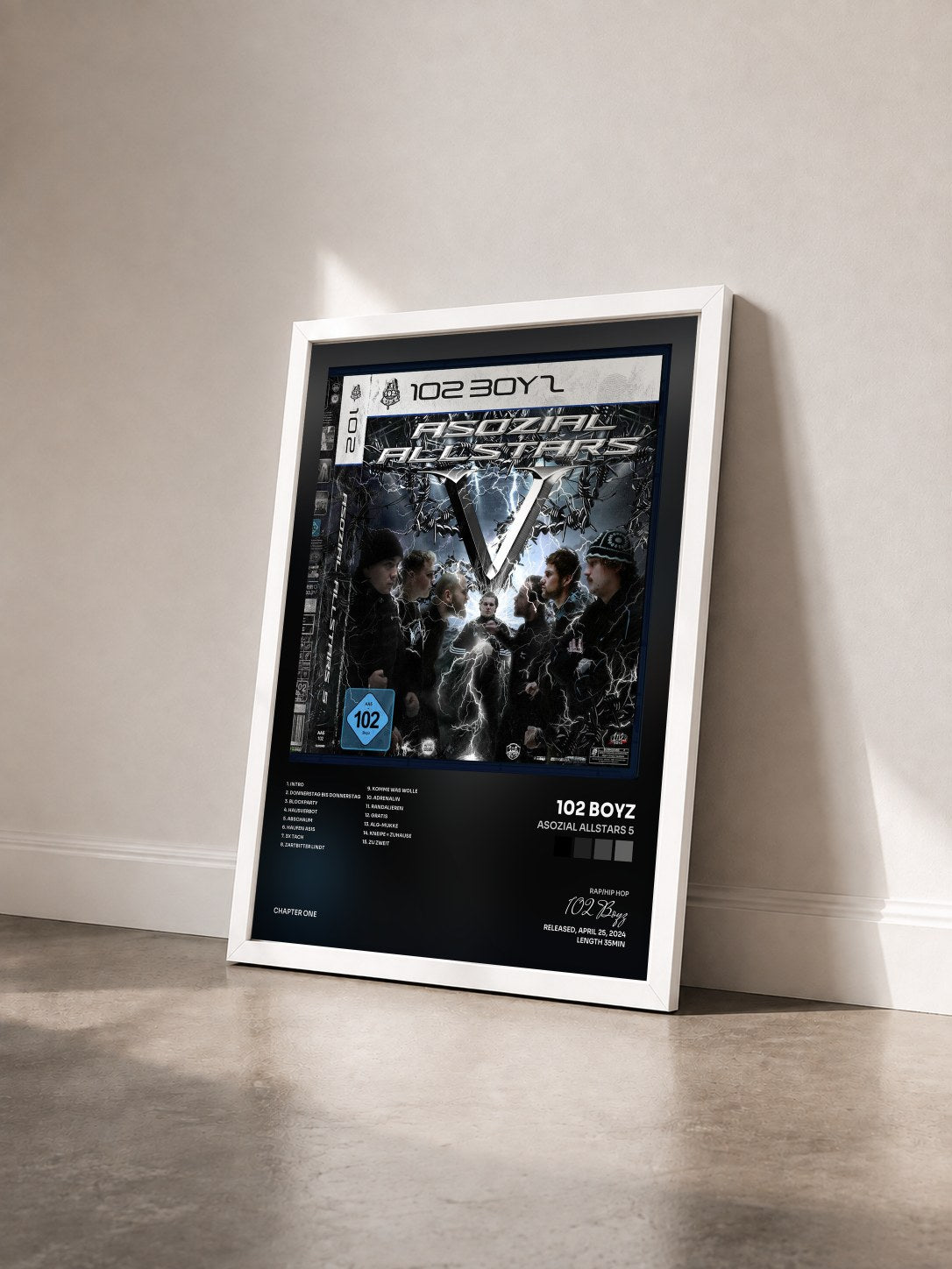 #blanc Tableau de l'album Asozial Allstars 5 de 102 Boyz vu de trois quarts, cadre blanc