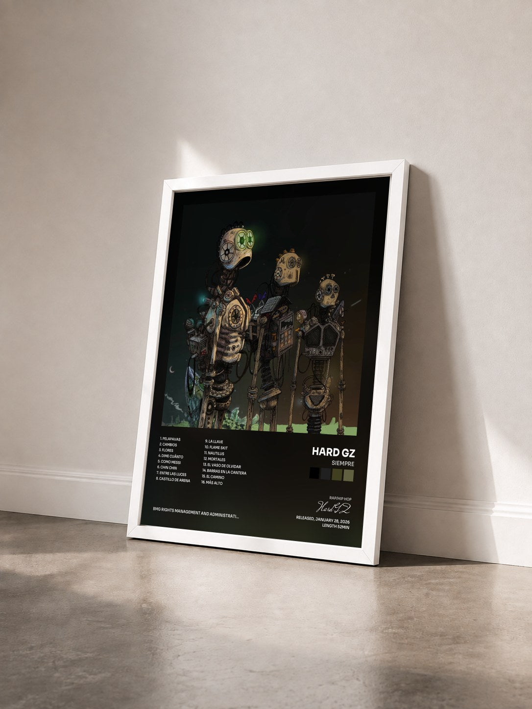 #blanc Tableau de l'album Siempre de Hard GZ vu de trois quarts, cadre blanc