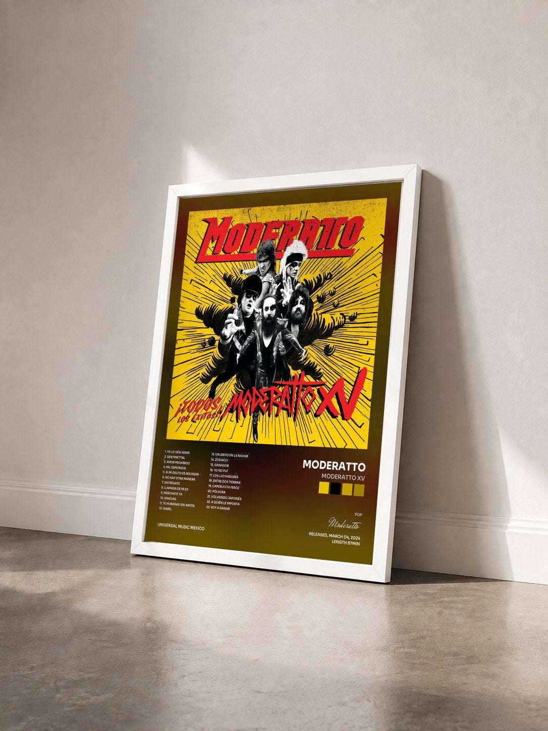 #blanc Tableau de l'album Moderatto XV de Moderatto vu de trois quarts, cadre blanc