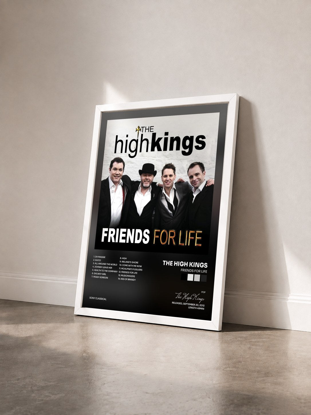 #blanc Tableau de l'album Friends for Life de The High Kings vu de trois quarts, cadre blanc