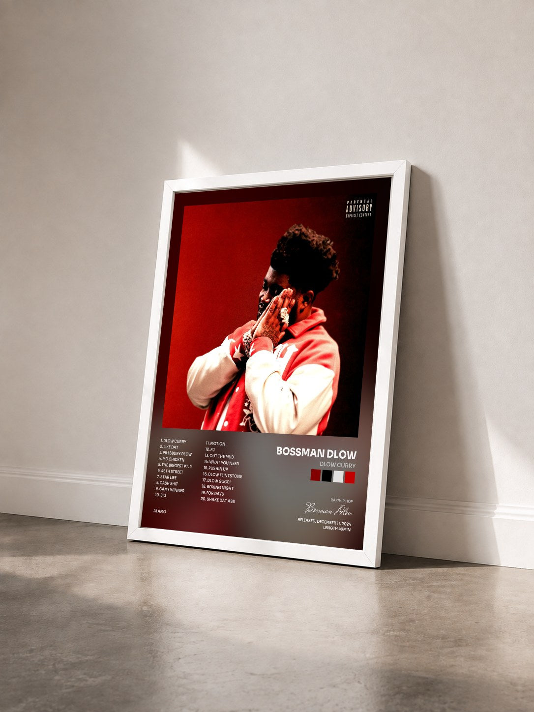 #blanc Tableau de l'album Dlow Curry de Bossman Dlow vu de trois quarts, cadre blanc