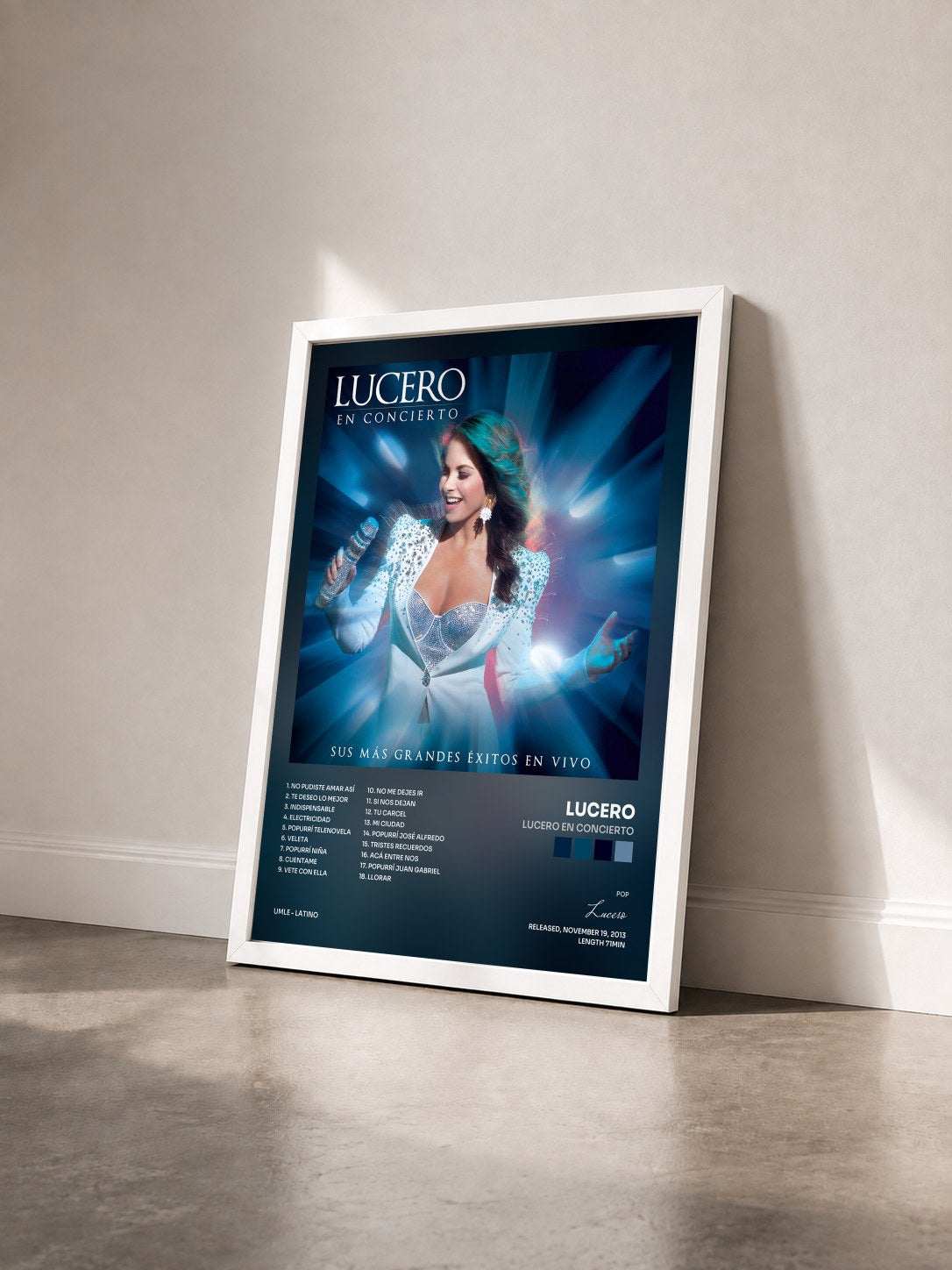 #blanc Tableau de l'album Lucero En Concierto de Lucero vu de trois quarts, cadre blanc