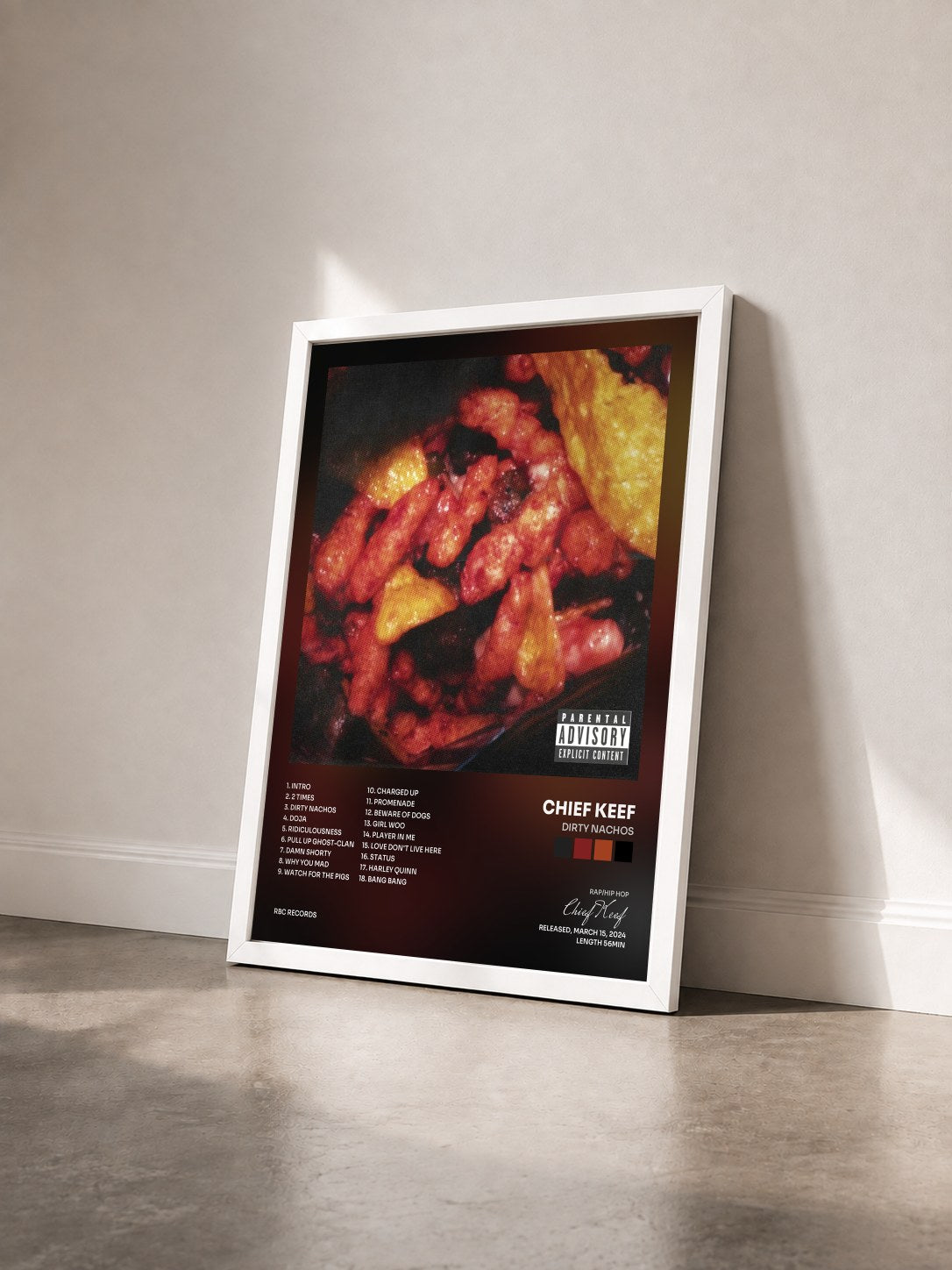 #blanc Tableau de l'album DIRTY NACHOS de Chief Keef vu de trois quarts, cadre blanc