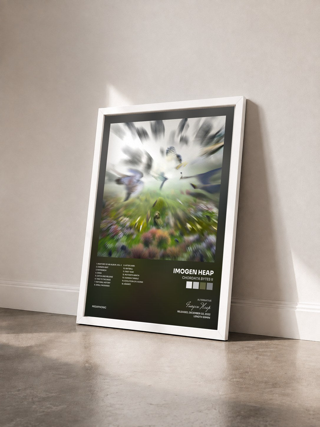 #blanc Tableau de l'album Chordata Bytes II de Imogen Heap vu de trois quarts, cadre blanc