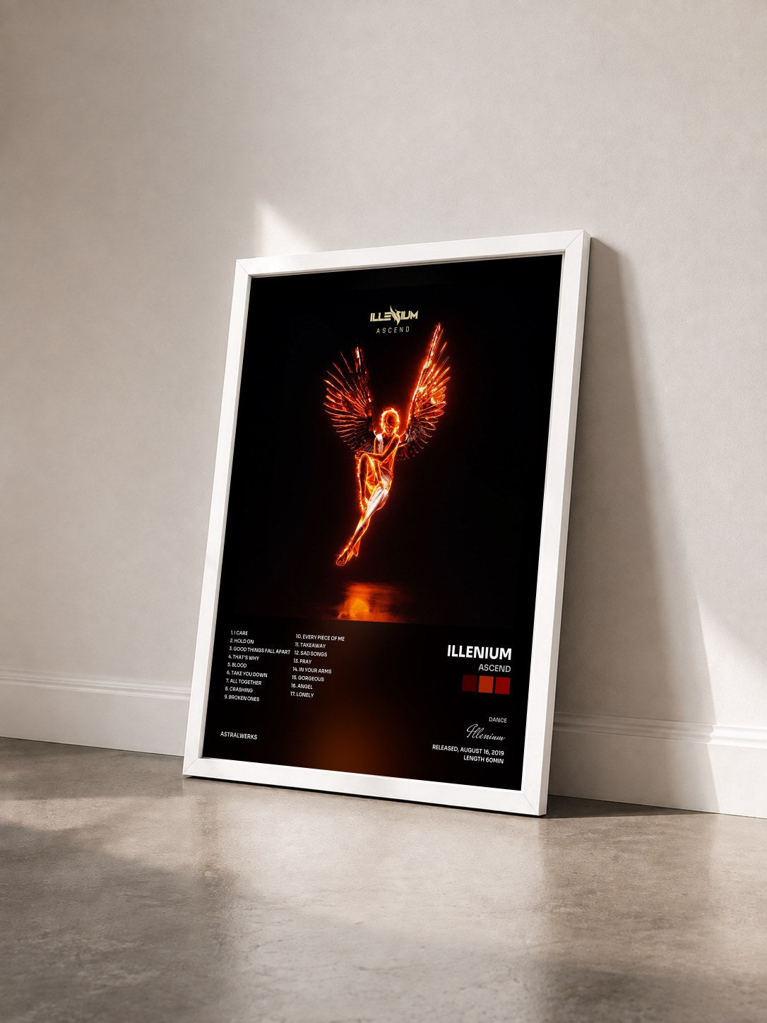 #blanc Tableau de l'album ASCEND de Illenium vu de trois quarts, cadre blanc