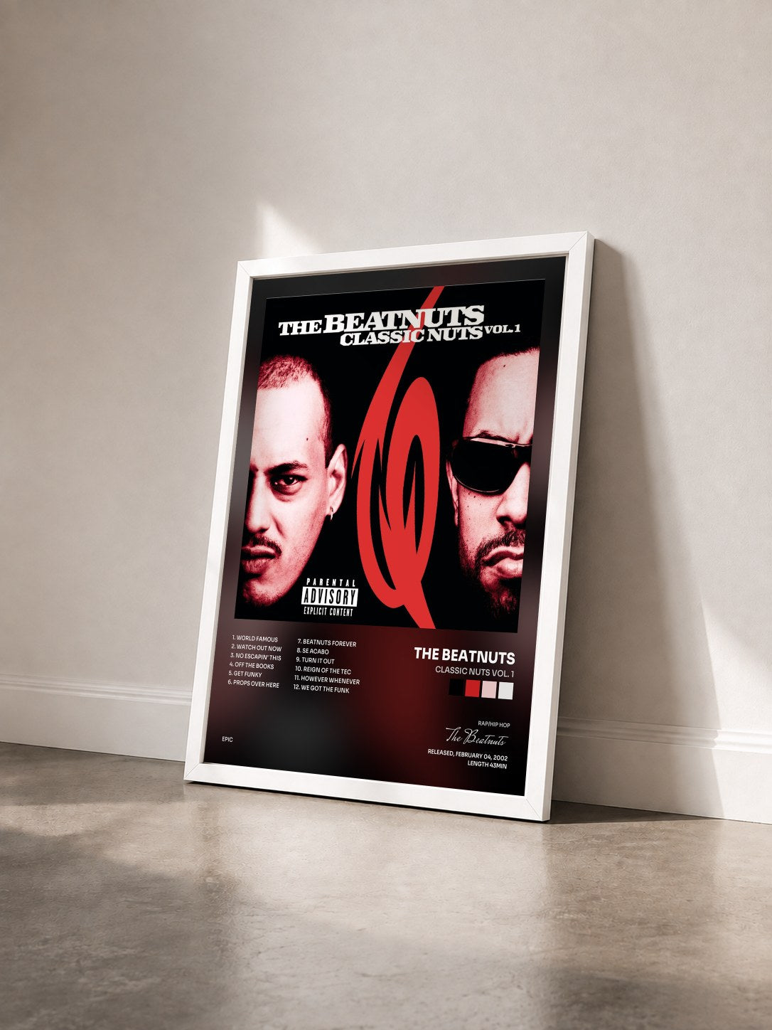 #blanc Tableau de l'album Classic Nuts Vol. 1 de The Beatnuts vu de trois quarts, cadre blanc
