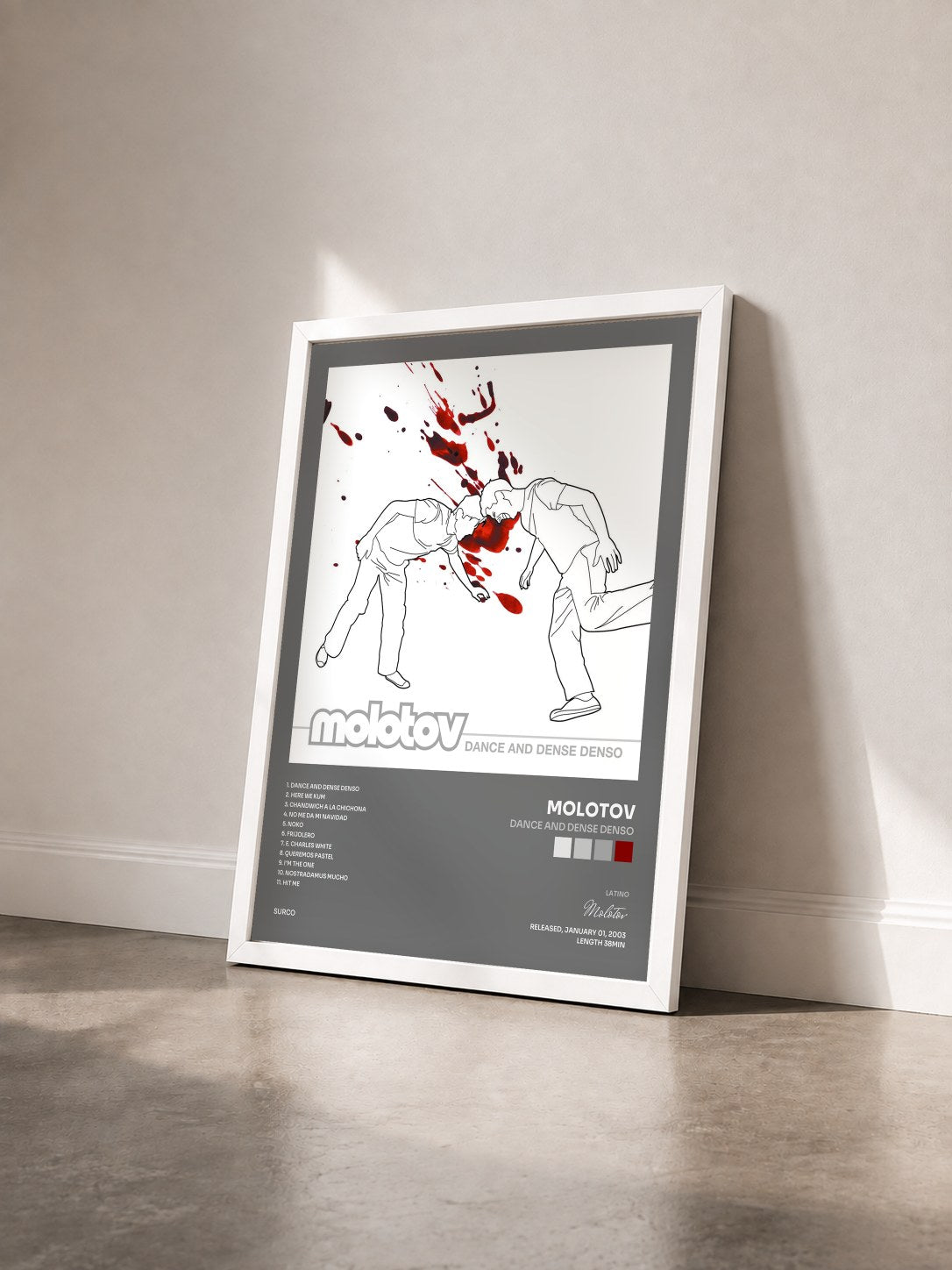 #blanc Tableau de l'album Dance And Dense Denso de Molotov vu de trois quarts, cadre blanc