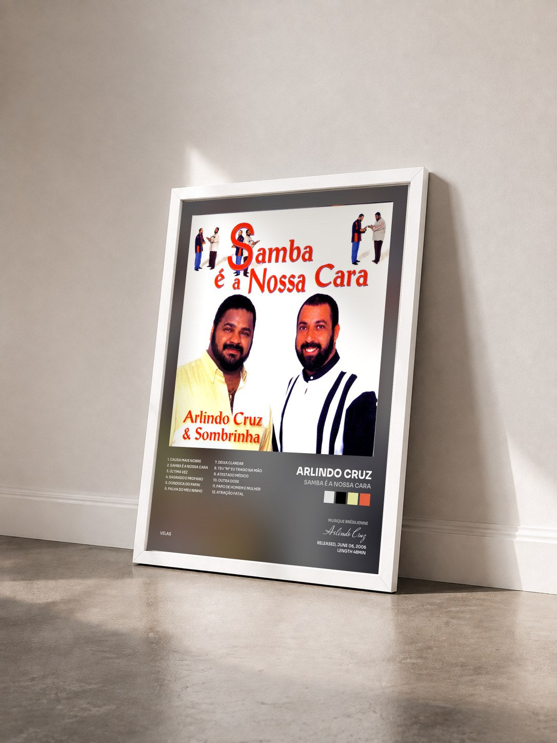#blanc Tableau de l'album Samba é a Nossa Cara de Arlindo Cruz vu de trois quarts, cadre blanc