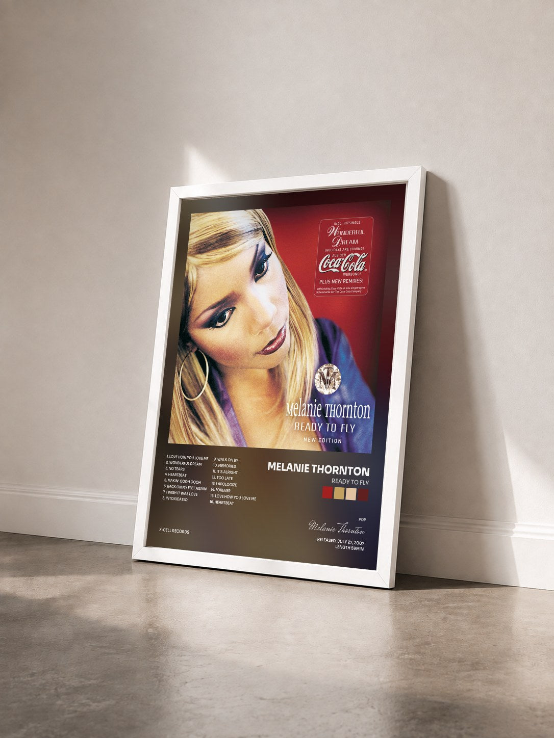 #blanc Tableau de l'album Ready To Fly de Melanie Thornton vu de trois quarts, cadre blanc