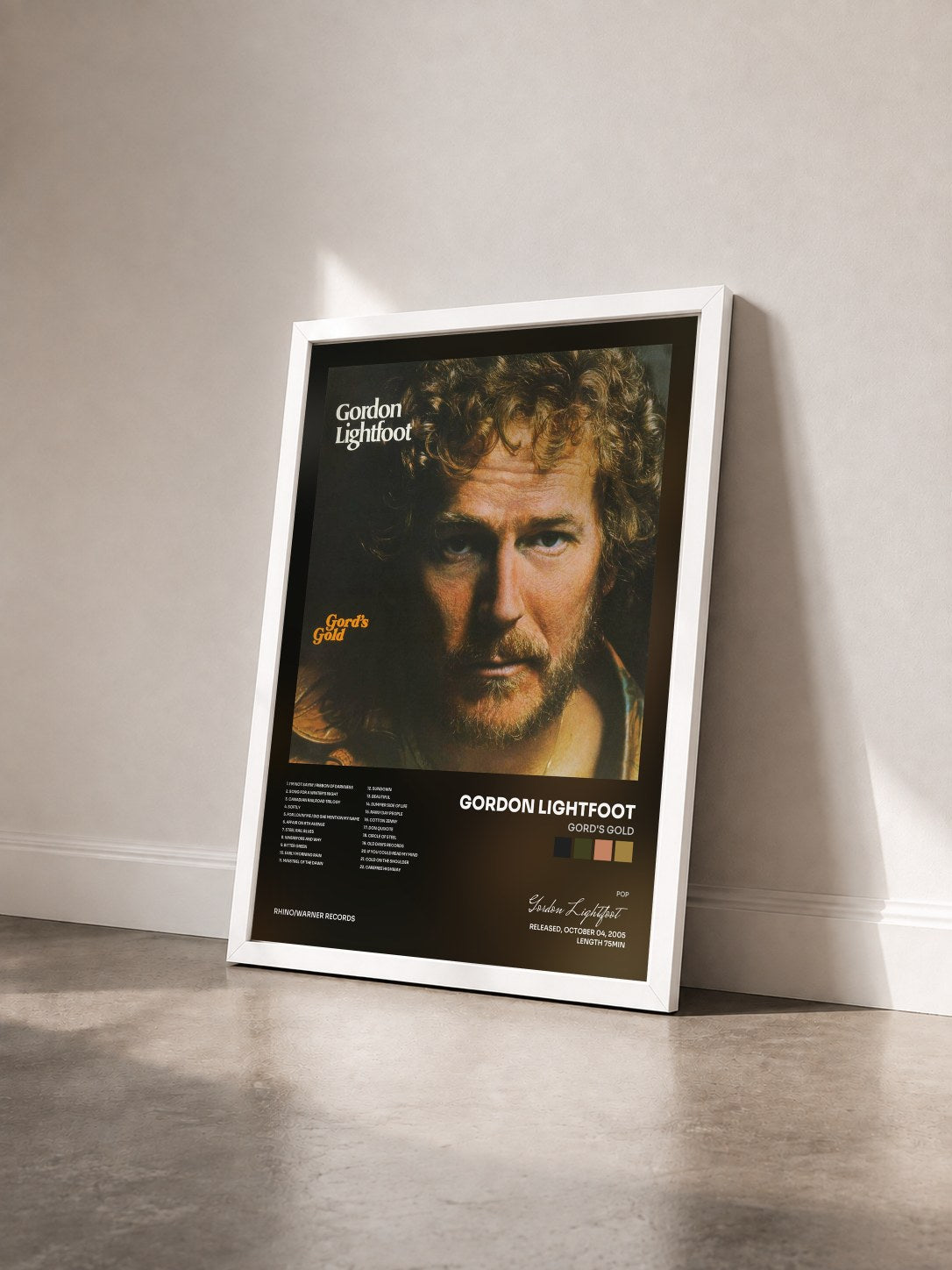 #blanc Tableau de l'album Gord's Gold de Gordon Lightfoot vu de trois quarts, cadre blanc