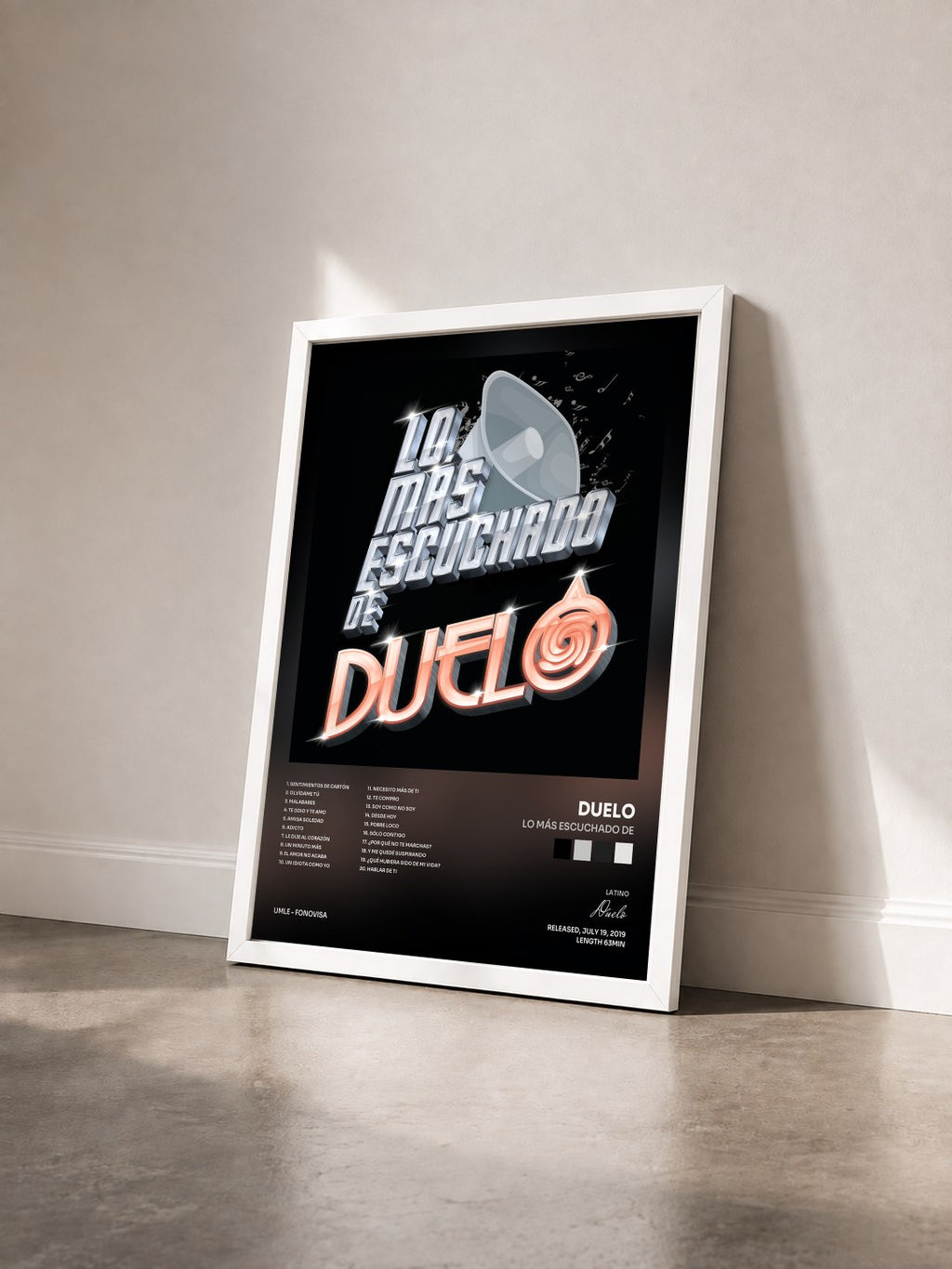 #blanc Tableau de l'album Lo Más Escuchado De de Duelo vu de trois quarts, cadre blanc