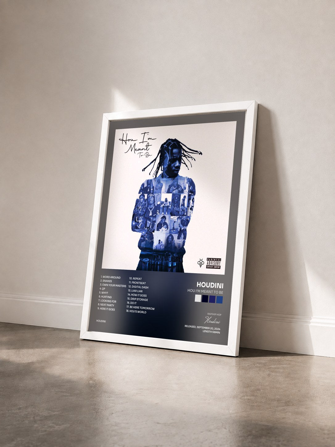 #blanc Tableau de l'album Hou I’m Meant to Be de Houdini vu de trois quarts, cadre blanc