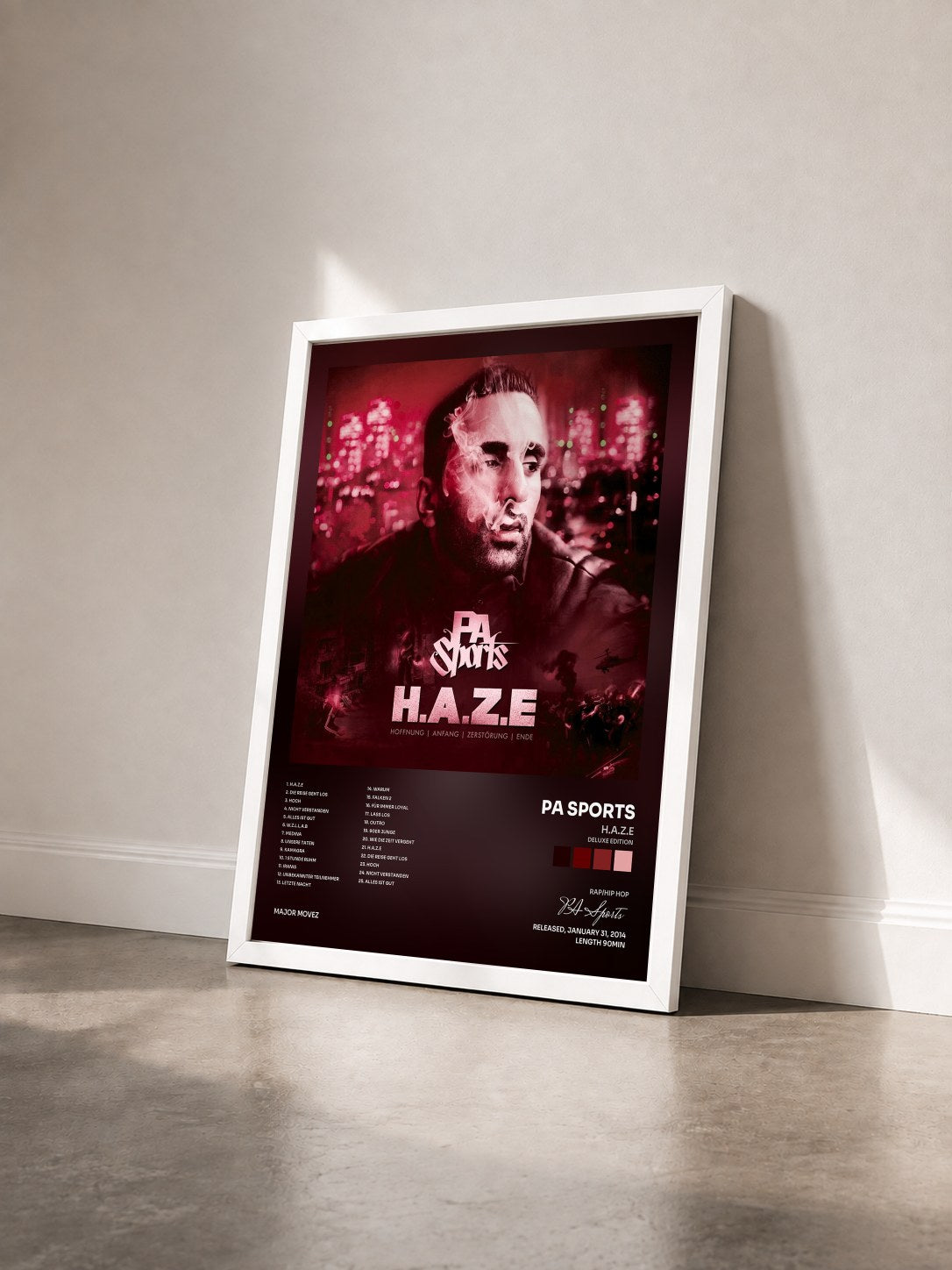 #blanc Tableau de l'album H.A.Z.E (Deluxe Edition) de PA Sports vu de trois quarts, cadre blanc