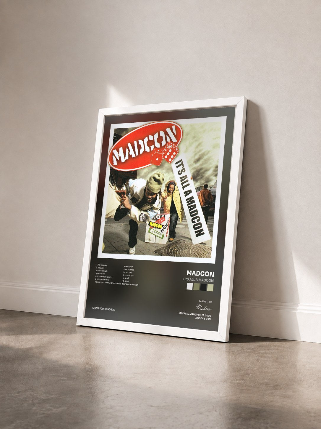 #blanc Tableau de l'album It's All a Madcon de Madcon vu de trois quarts, cadre blanc