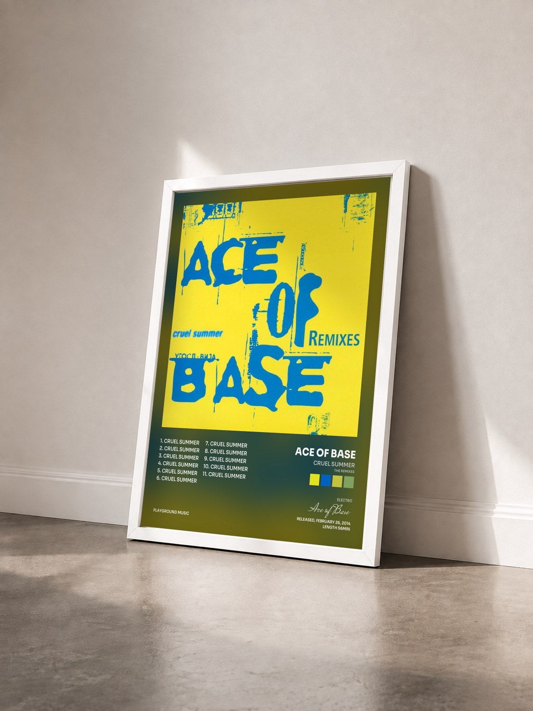 #blanc Tableau de l'album Cruel Summer (The Remixes) de Ace of Base vu de trois quarts, cadre blanc