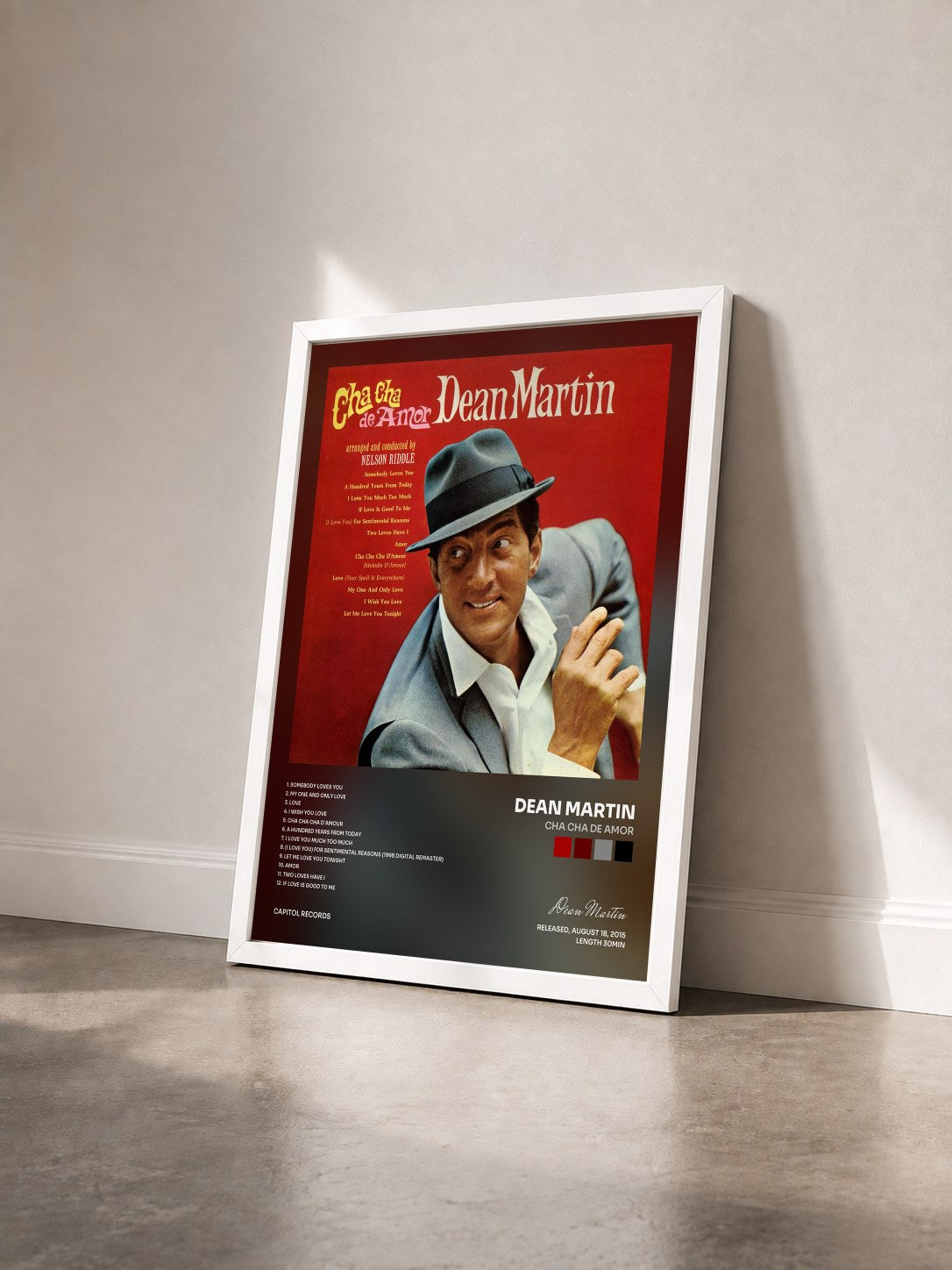 #blanc Tableau de l'album Cha Cha De Amor de Dean Martin vu de trois quarts, cadre blanc