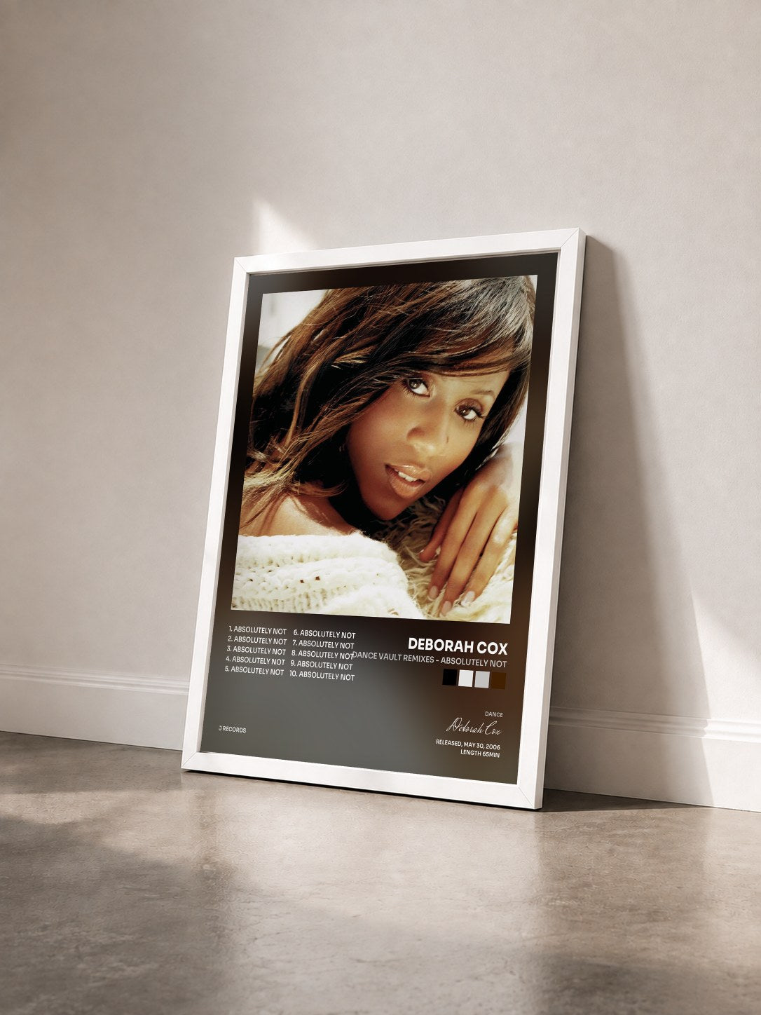 #blanc Tableau de l'album Dance Vault Remixes - Absolutely Not de Deborah Cox vu de trois quarts, cadre blanc