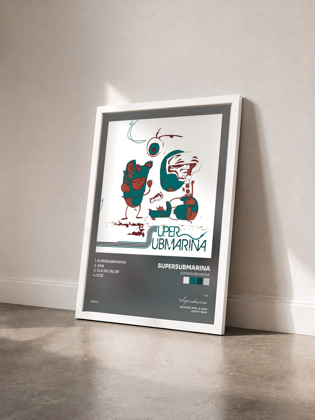 #blanc Tableau de l'album Supersubmarina de Supersubmarina vu de trois quarts, cadre blanc