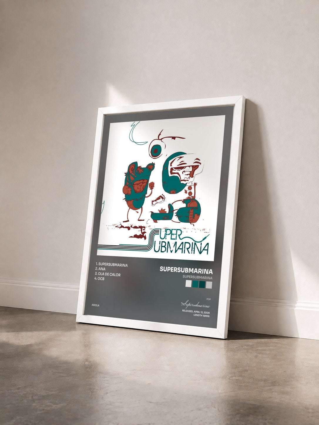 #blanc Tableau de l'album Supersubmarina de Supersubmarina vu de trois quarts, cadre blanc