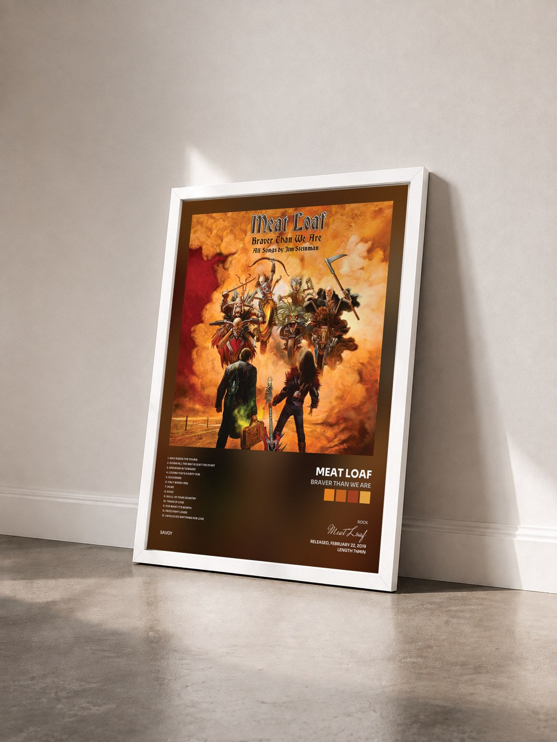 #blanc Tableau de l'album Braver Than We Are de Meat Loaf vu de trois quarts, cadre blanc
