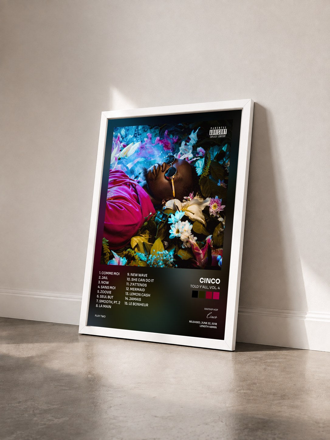 #blanc Tableau de l'album Told Y'all, Vol. 4 de Cinco vu de trois quarts, cadre blanc