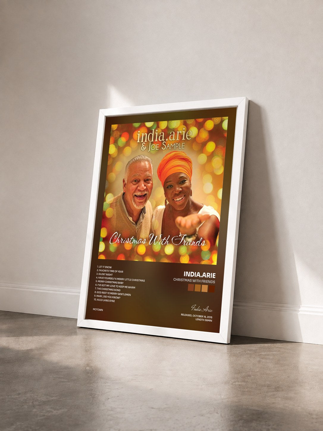 #blanc Tableau de l'album Christmas With Friends de India.Arie vu de trois quarts, cadre blanc