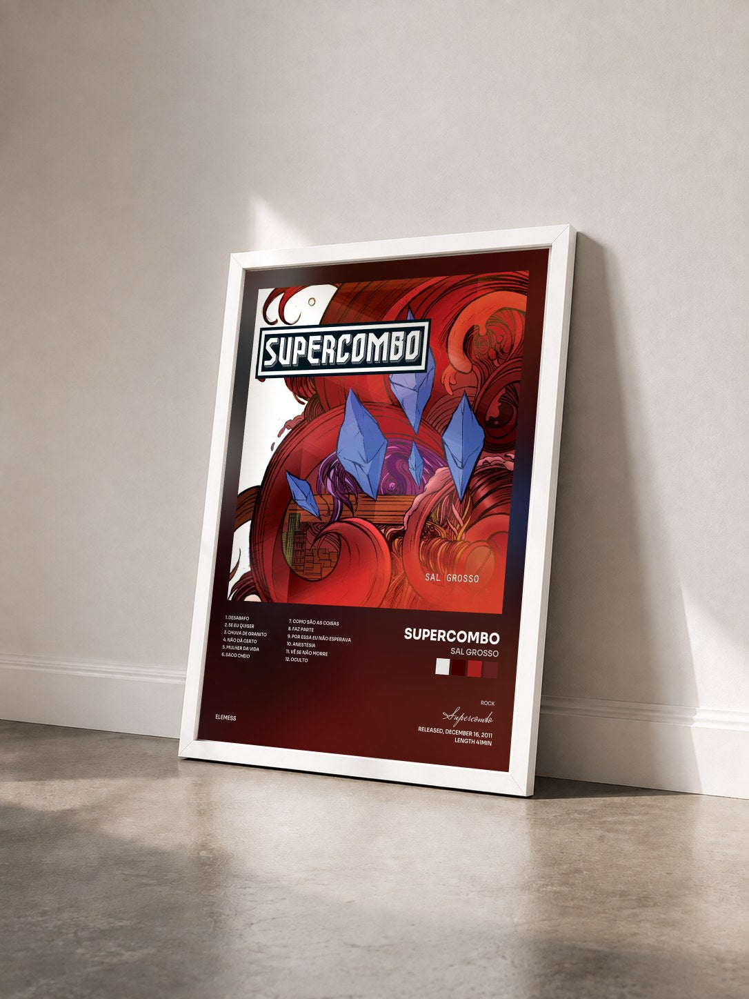 #blanc Tableau de l'album Sal Grosso de Supercombo vu de trois quarts, cadre blanc