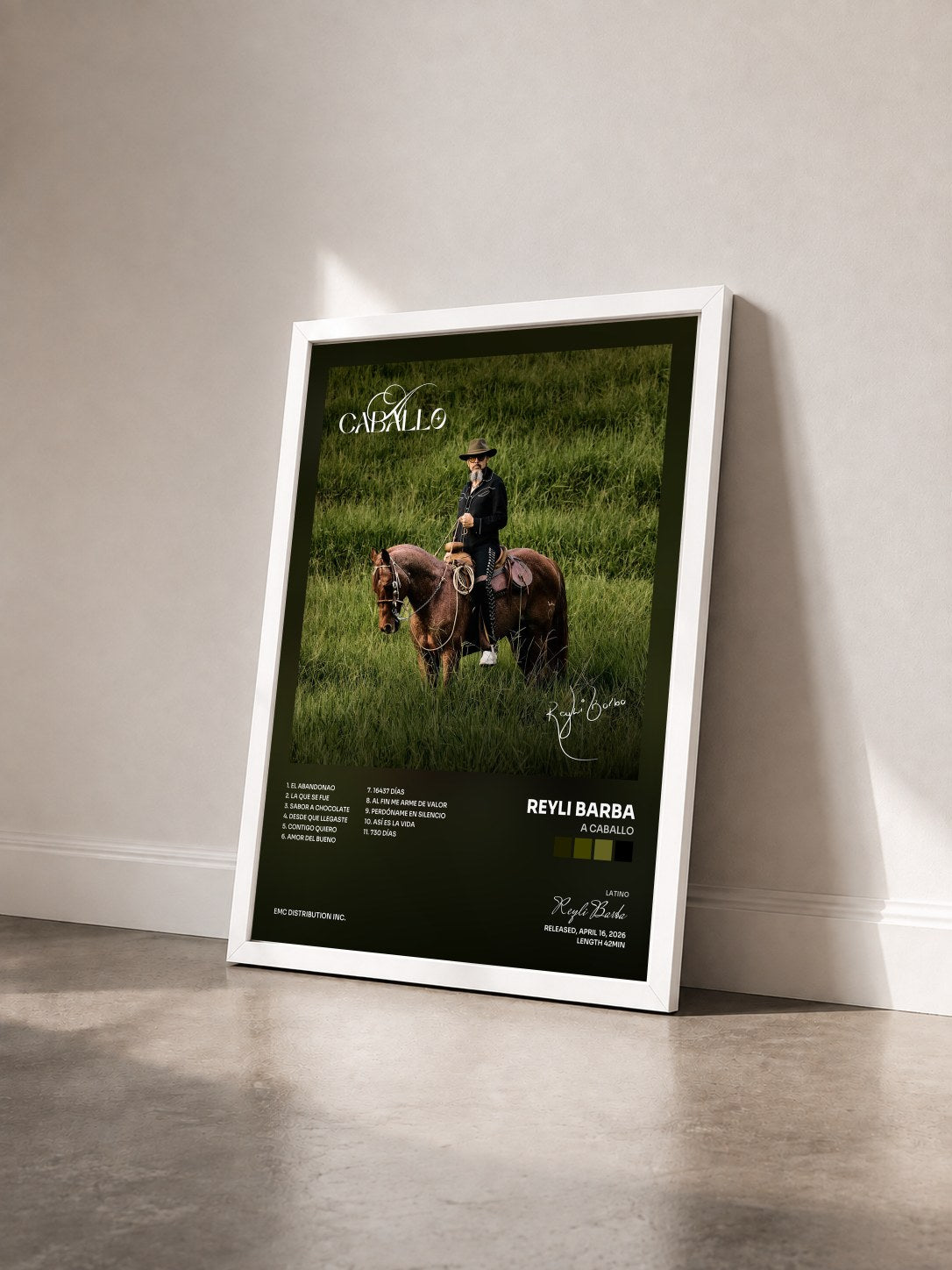 #blanc Tableau de l'album A Caballo de Reyli Barba vu de trois quarts, cadre blanc