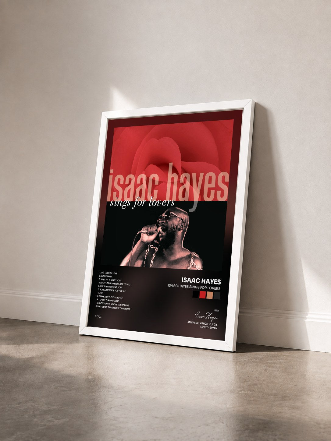 #blanc Tableau de l'album Isaac Hayes Sings For Lovers de Isaac Hayes vu de trois quarts, cadre blanc