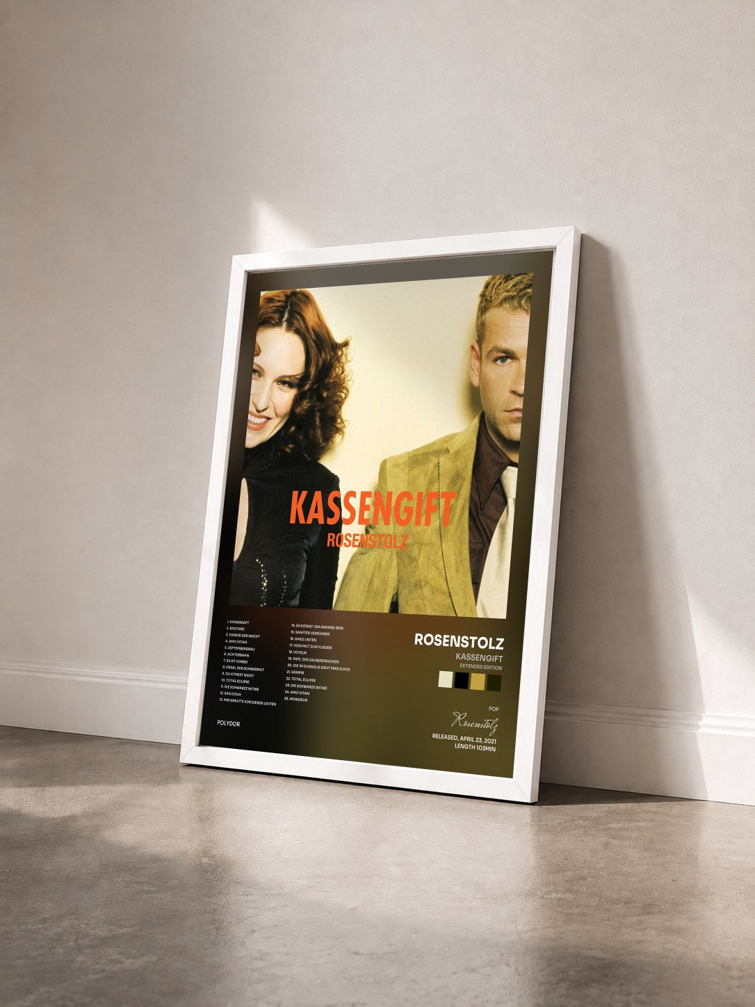 #blanc Tableau de l'album Kassengift (Extended Edition) de Rosenstolz vu de trois quarts, cadre blanc