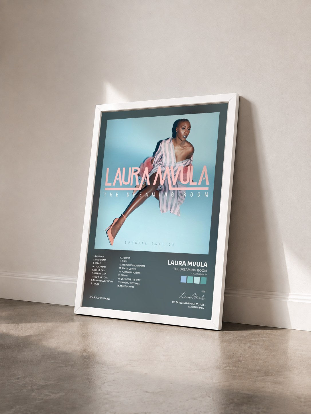 #blanc Tableau de l'album The Dreaming Room (Special Edition) de Laura Mvula vu de trois quarts, cadre blanc