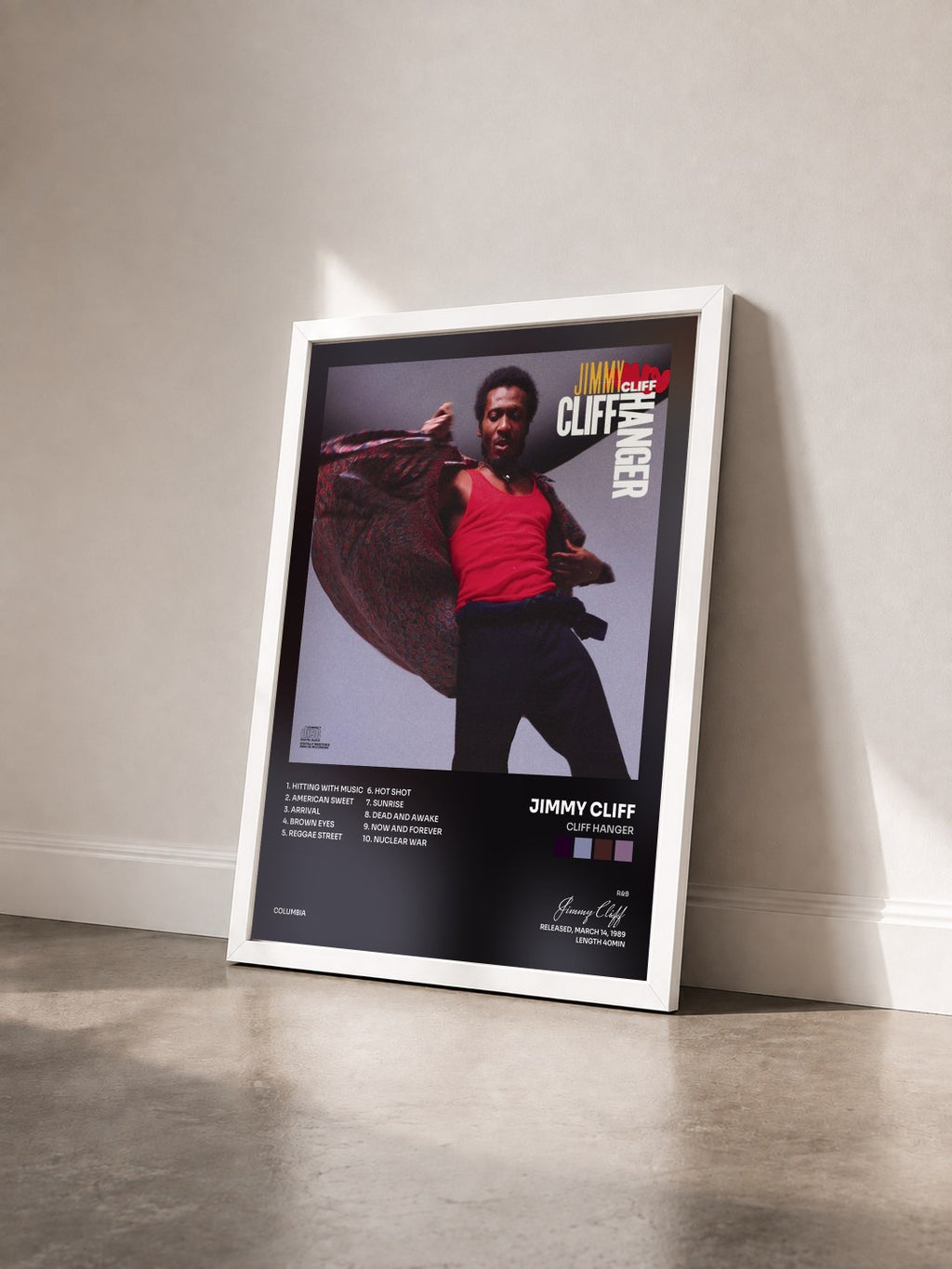 #blanc Tableau de l'album Cliff Hanger de Jimmy Cliff vu de trois quarts, cadre blanc