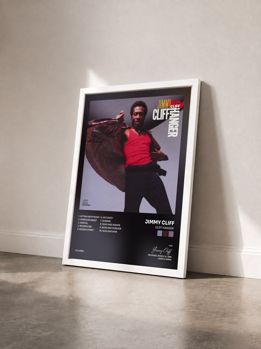 #blanc Tableau de l'album Cliff Hanger de Jimmy Cliff vu de trois quarts, cadre blanc